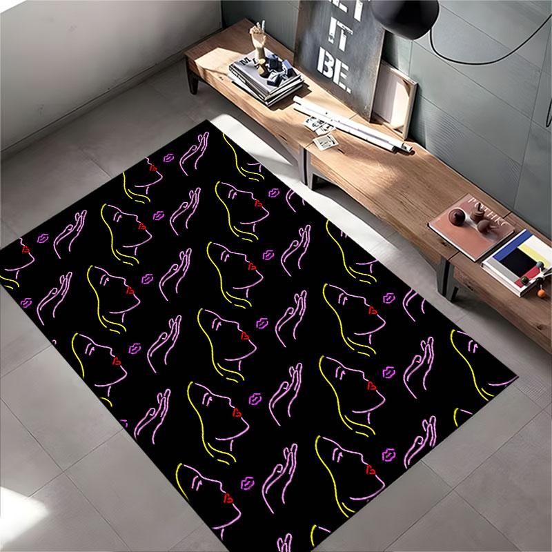 Neon Outline Face & Lips Pattern suitable as a non-slip mat for the living room or bedroom sofa