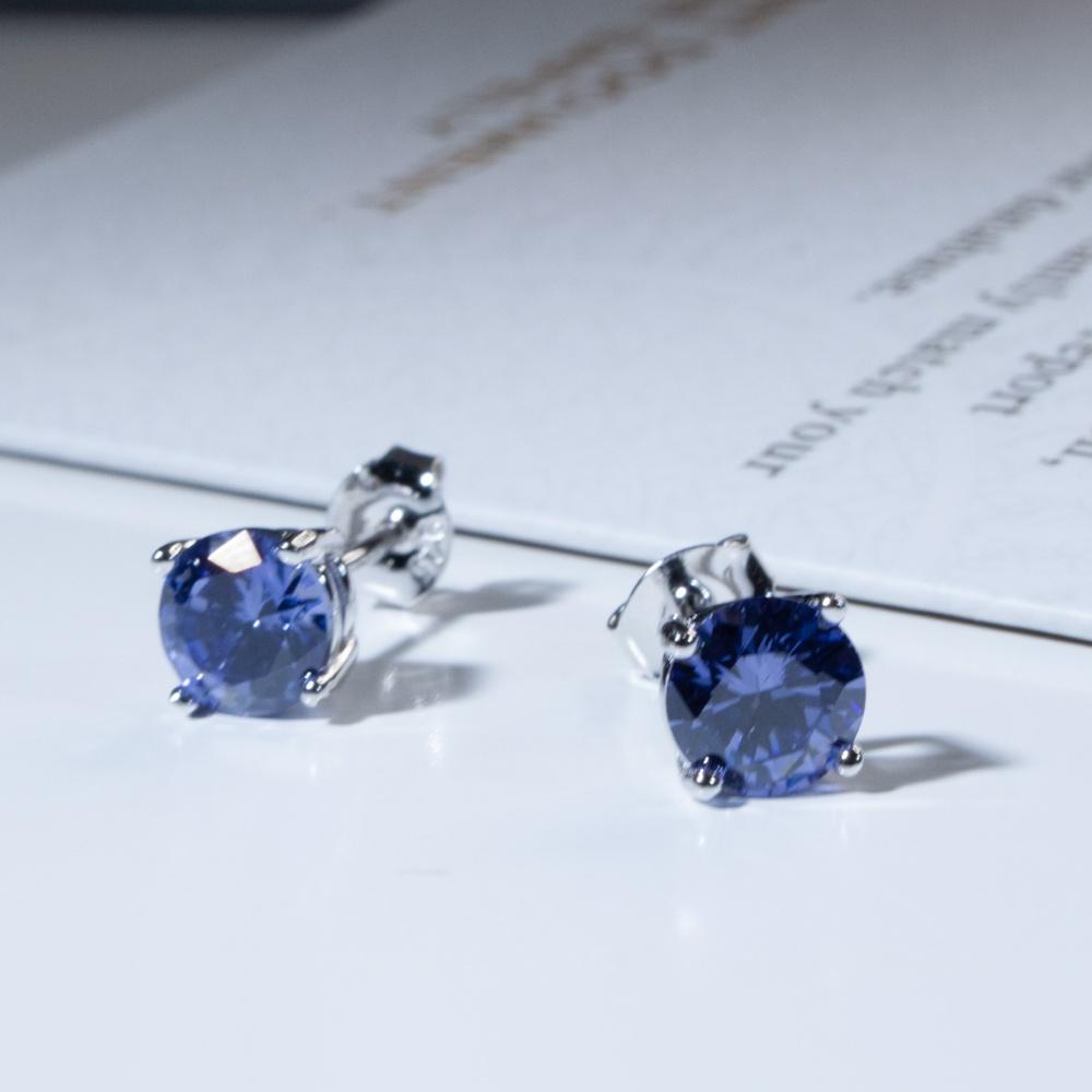 7mm Round Tanzanite Earrings 925 Sterling Silver Violet Stud Earring