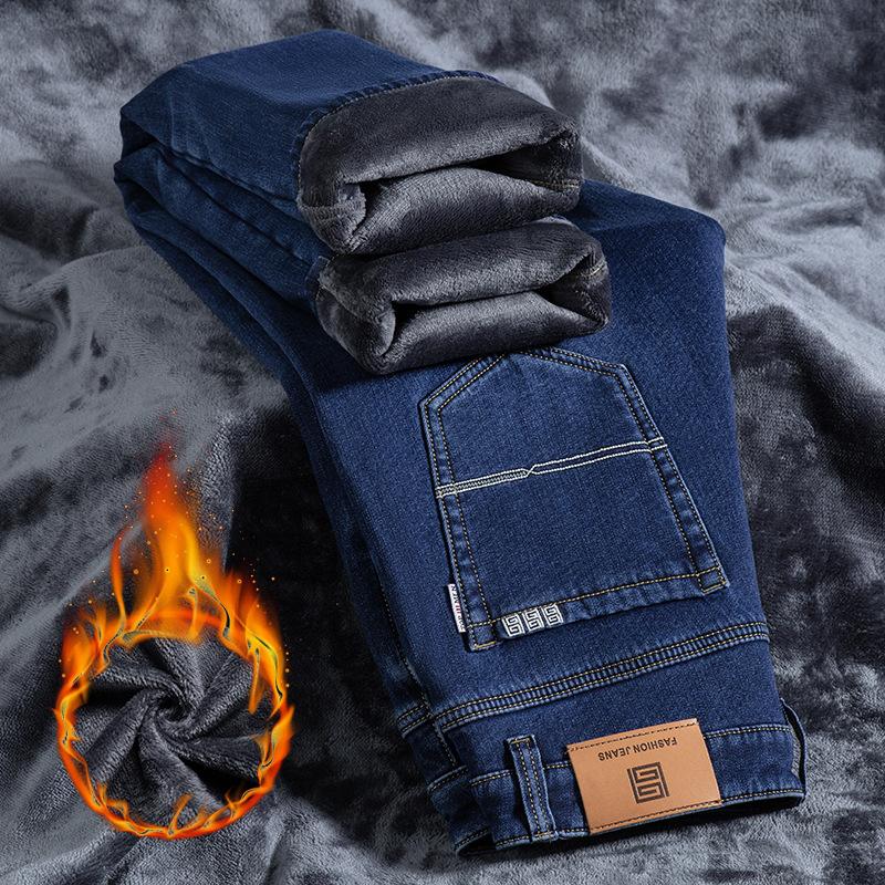 2024 Новые осенне-зимние мужские плюшевые/обычные джинсы свободные прямые большие размеры высококачественные деловые повседневные длинные брюки