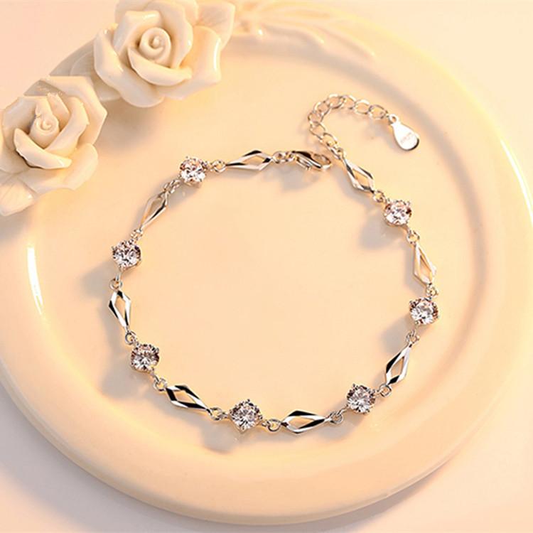 Серебряный браслет с бриллиантами S925, женский модный браслет в японском и корейском стиле, свежий и стильный
