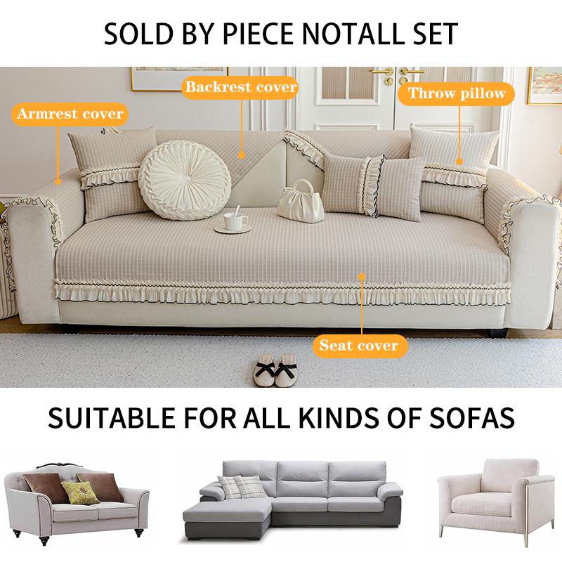 Modern Quilted Lace-Embellished Sofa Covers,Compatible with Various Sofa Types (Armchair, Loveseat, 3-Seater, 4-Seater Sectional