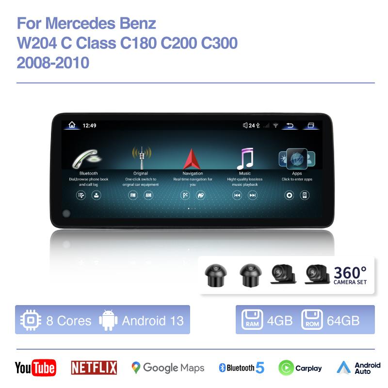 12.8" Для Mercedes Benz W204 C Class C180 C200 C300 2008-2010 Мультимедийный плеер GPS Навигация Android Auto Carplay 4G Автомагнитола