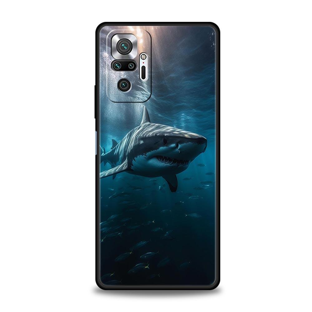 Чехол для телефона для Xiaomi Redmi Note 14 13 12 Pro Plus 5G 9S 9 10 11 4G 14C 13C 12C 10C 9C 9A Морской Кит Акула Плавает Мягкий Чехол