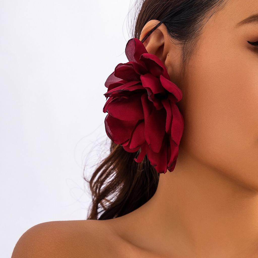 Bohemia Exaggerated Large Fluffy Fabric Flower Drop Earrings for Women Trended Elegant Lepaste Y2K Jewelry Wed Accessories Gift