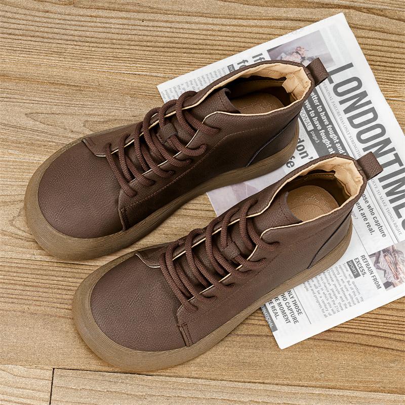 Outdoor Men Ankle Boots Fashion Men's Casual Shoes Leather Short Boots High Top Non-slip Work Boots Comfortable Walking Sneakers