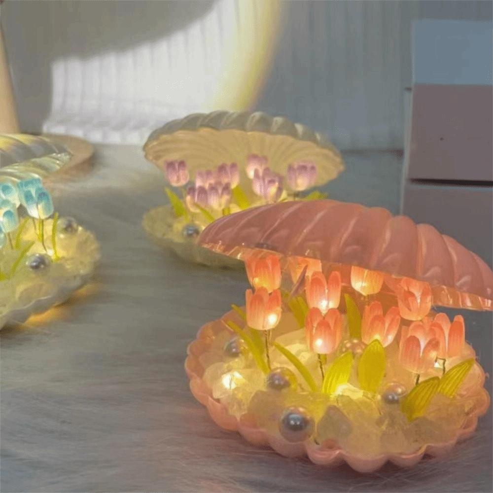 Acrylic Flowers DIY Tulip Night Light Handmade Decorative Atmosphere Light Tulips Flower Table Lamp Bedroom Atmosphere Light