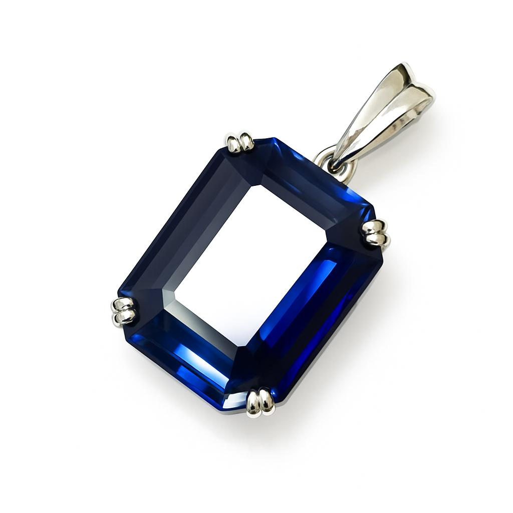 28 Ct Natural Ceylon Blue Sapphire Emerald 925 Sterling Silver Pendant