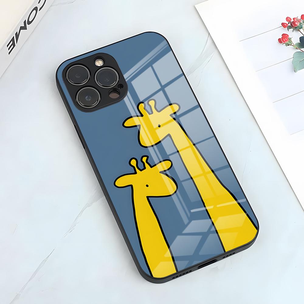 Милый Чехол для Телефона с Жирафом Для IPhone 17 Pro Max 15 Pro 16 14 Plus 12 13 Mini 11 Pro Ударопрочный Стеклянный Чехол