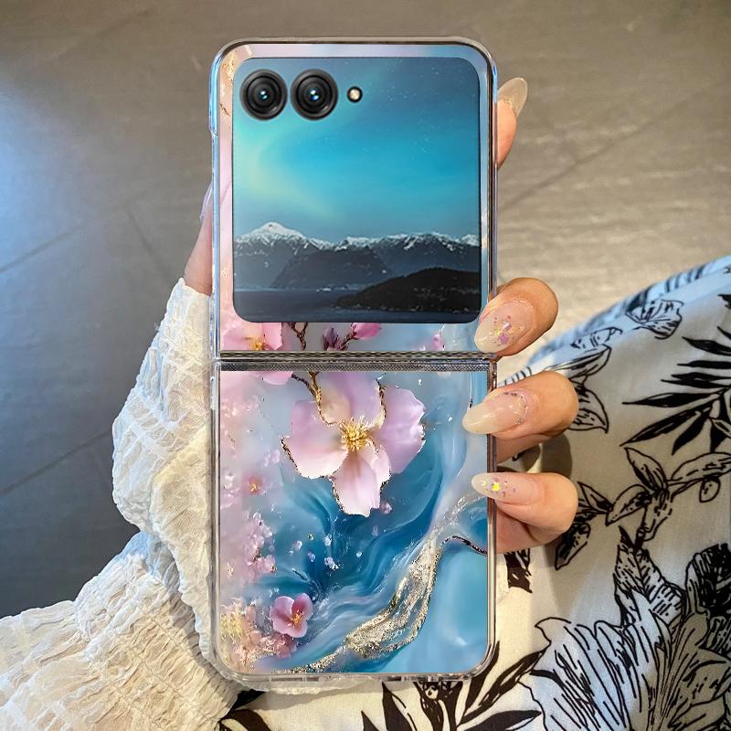 Marble Pattern Phone Case For Motorola Razr 60 40 50 Ultra Razr60 Razr50 Razr40 Shockproof Transparent Folding Hard Back Cover