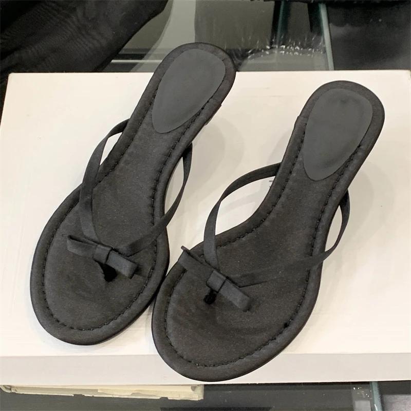 Fashion Eilyken New Summer Butterfly-knot Clip Toe Women Slippers Fashion Low Thin Heels Sandals Party Dress Flip Flops Shoes