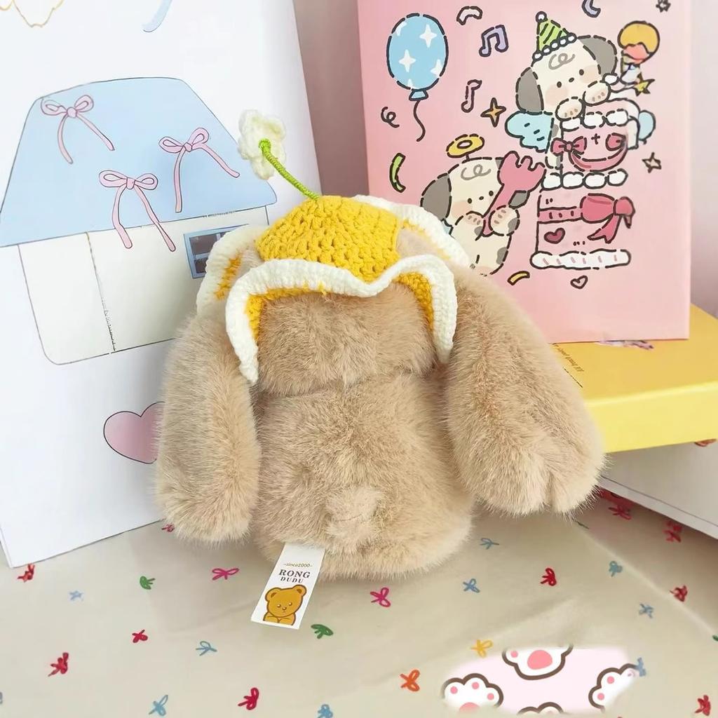 Cute Pudding Rabbit Plush Doll Hooded Little White Rabbit Doll Soothing Sleeping Doll Lop-Eared Rabbit Grab Machine