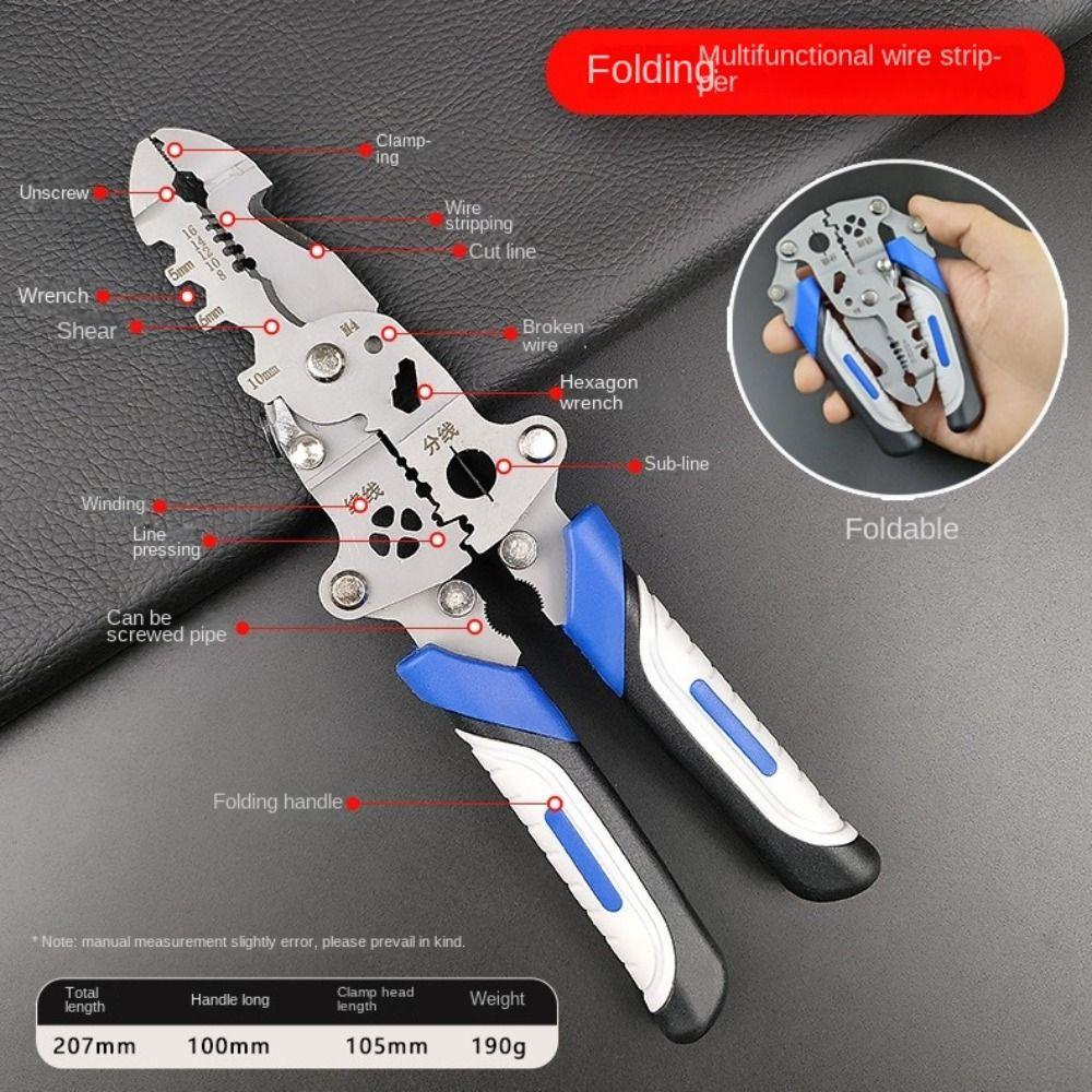 Эффективный инструмент для обжима проводов Износостойкий инструмент для зачистки кабеля Складные клещи для зачистки проводов Электрик
