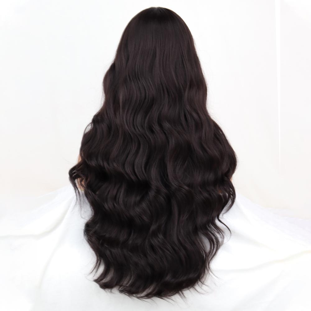 MISS WIG Длинные коричневые волнистые парики из синтетического волокна без челки, кружевной передний коричневый, черный, светлый цвет, длинный волнистый парик