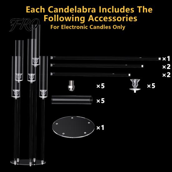 Festive Atmosphere Candle Holders 4/8Pcs Acrylic Candelabra Set with 5-Arm, Clear Wedding Party Centerpiece for 0.87" Decorative Flicker LED Candles,