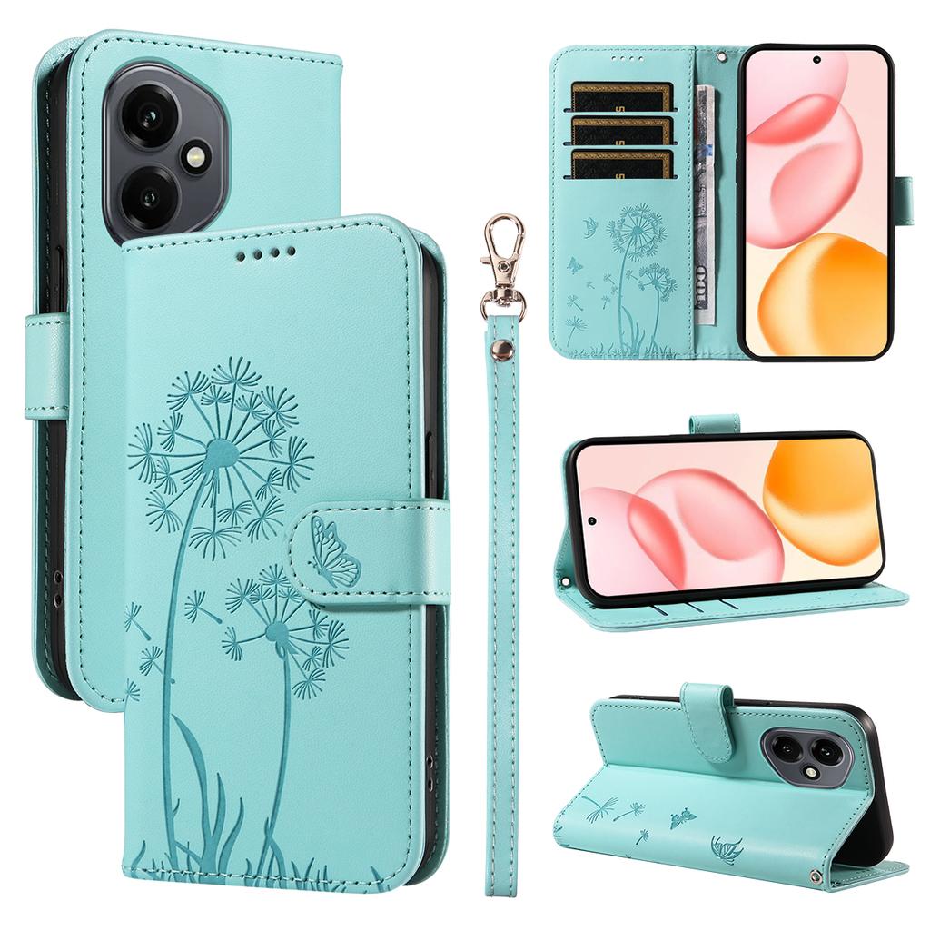 For Honor 400 5G (Глобальный) Кожаный чехол-кошелек с ремешком, тиснение «Одуванчик», подставка для телефона