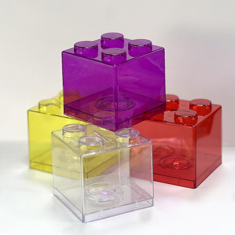 Creative Large Capacity Kids Building Blocks Transparent Piggy Bank, Lego-Style Money Box with Deposit & Withdraw, 9×9×9cm, Transparent/Color Options