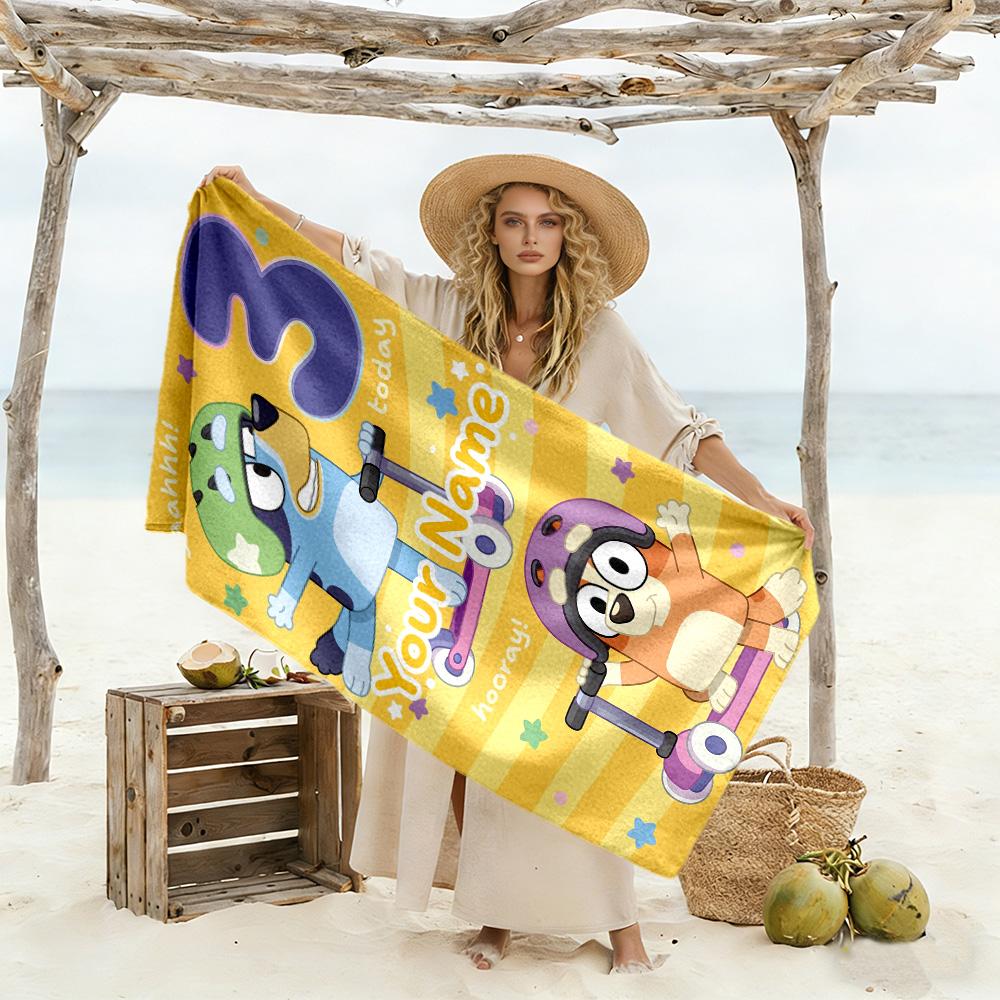 Bluey Personalized Name Beach Towel Super Soft Microfiber Quickdry Fabric Ideal for Travel Outdoor Swim Pool Yoga Surf Camping Hiking Gym Gift Holiday