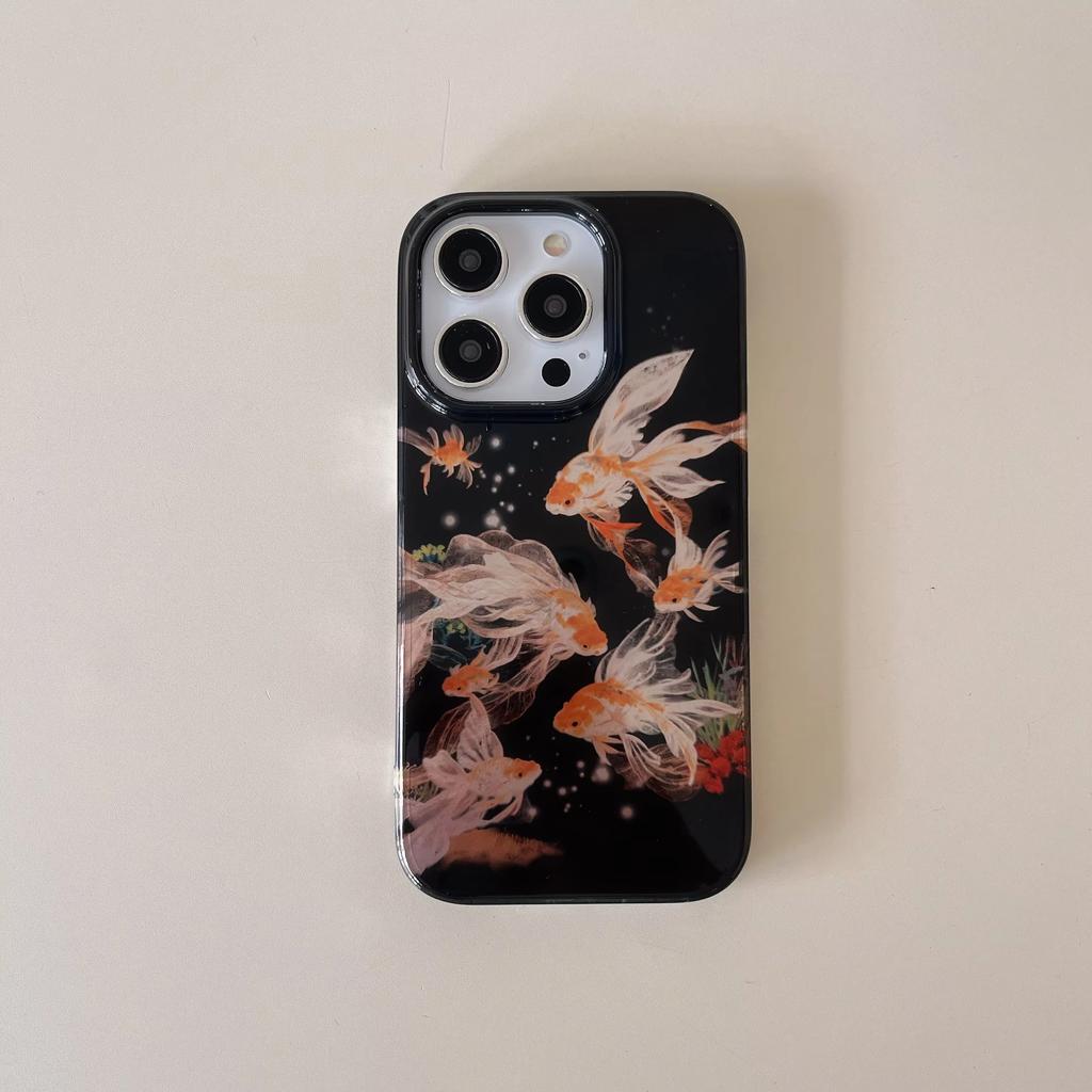 Высококачественный чехол для телефона с золотой рыбкой Кои на удачу для iPhone 17 Air 16 e 15 14 13 12 11 Pro Max Plus Mini SE Красивый блестящий чехол