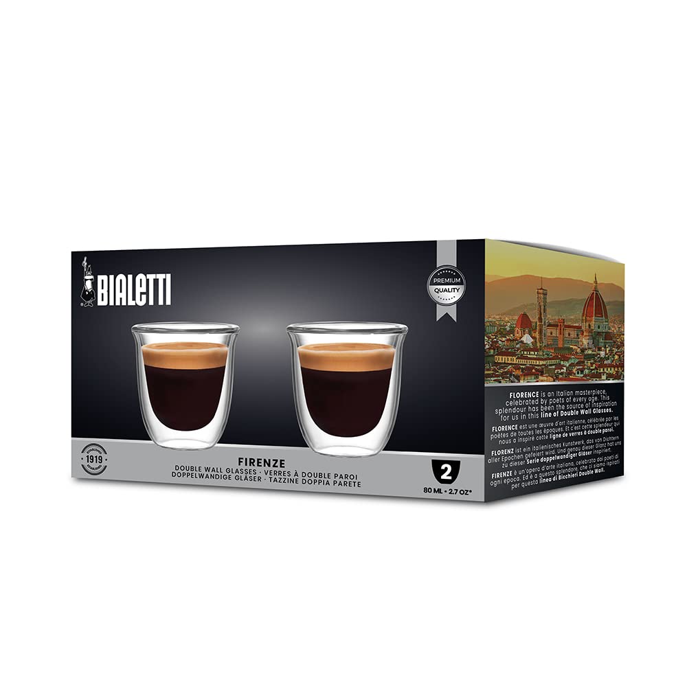 Bialetti Флоренция Двойное стекло, Термостойкое, 80 мл, Упаковка из 2 штук