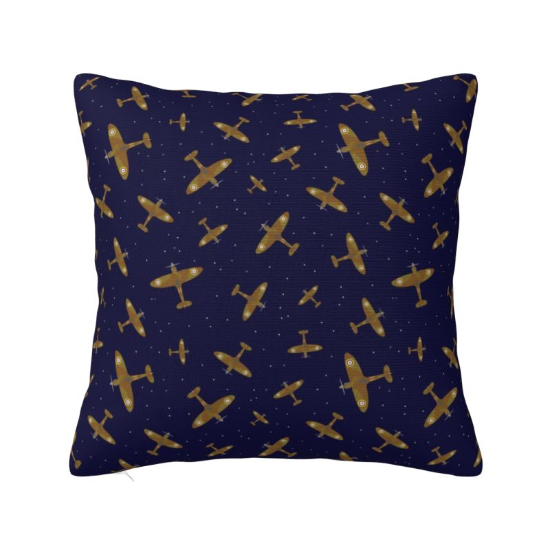 Spitfire War Planes In Flight On Navy Blue Throw Pillow Sofa Supermarine Fighter Pilot Nordic Cushion Cover Soft Pillowcase