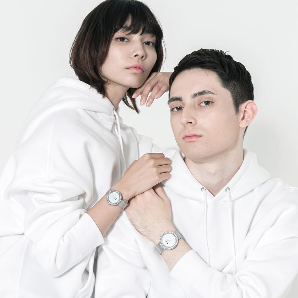 KLON Pair Watch Silver Popular Brand Waterproof Unisex Clone KLON ENGRAVE TIME X Men's Women's -SILVER MESH-(33mm 40mm)