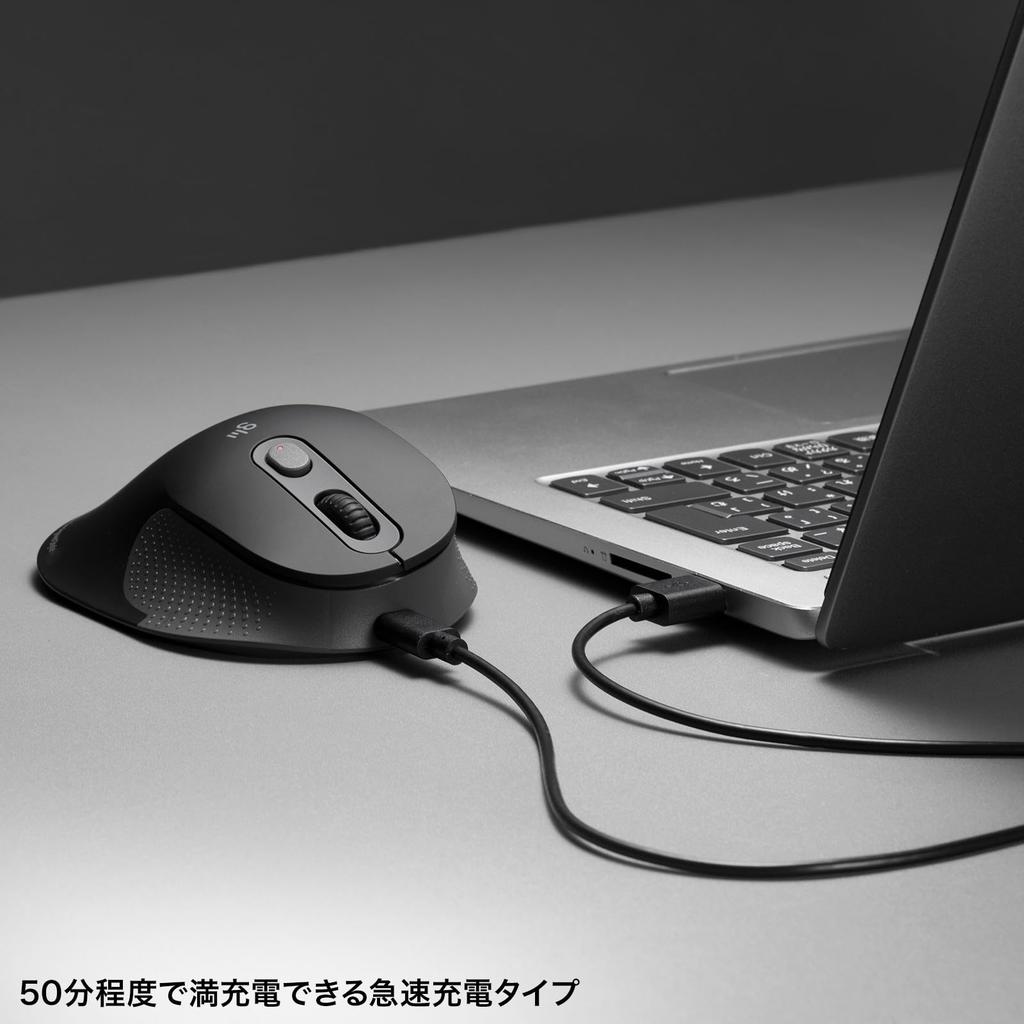 Sanwa Supply Silent Wireless Ergonomic Mouse 45mm (2.4GHz Wireless, Height) MA-EWBS528MBK
