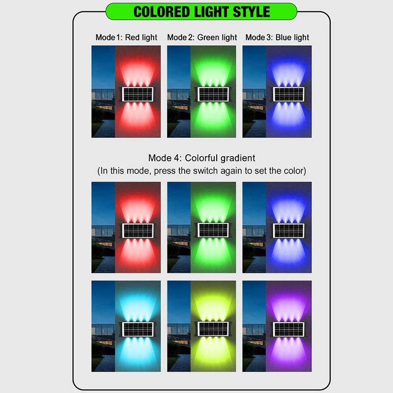 Solar LED Light Outdoor Solar RGB Waterproof Wall Lamp High Brightness Up and Down Luminous Lighting Outdoor Garden Yard Decor
