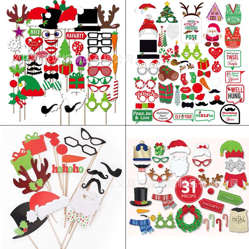 Christmas Photo Booth Props Glasses Mask Photobooth 2026 Xmas Noel Gift Merry Christmas Decor for Home Carnival Party New Year