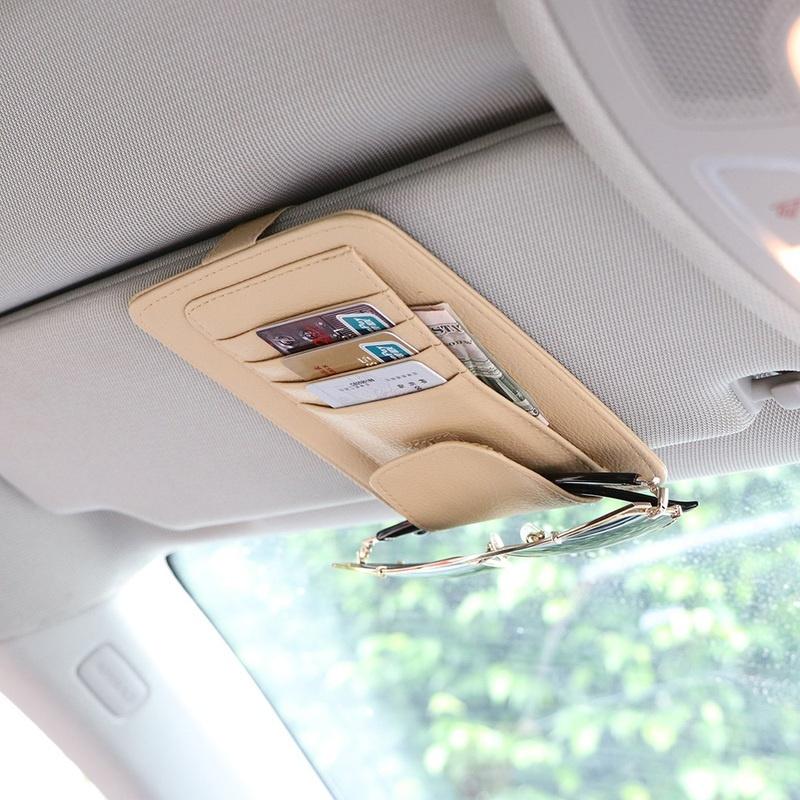 Солнцезащитный козырек Многофункциональный автомобильный держатель для карточек из искусственной кожи, органайзер для ручек для хранения очков, автомобильная подвесная сумка Aut