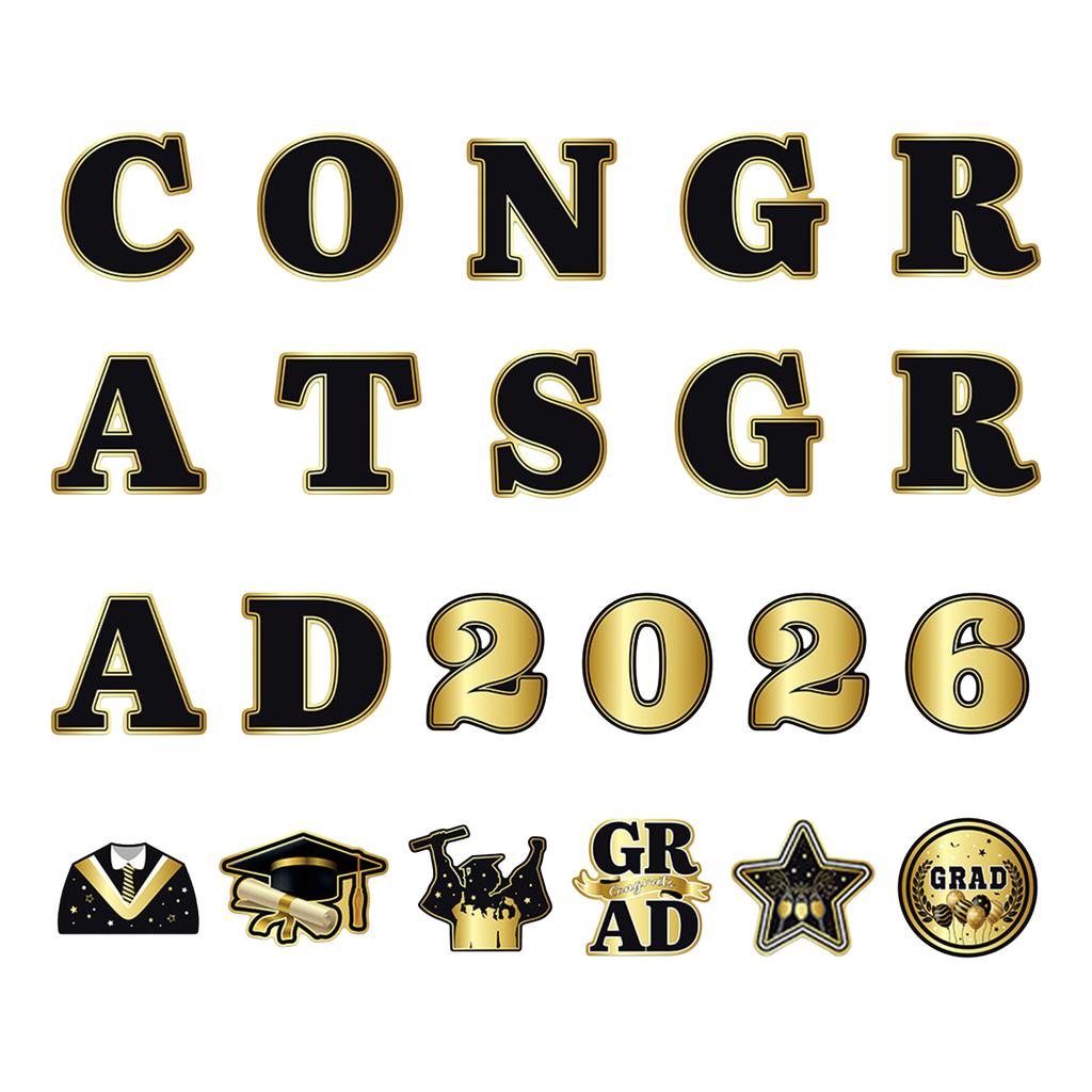 22Pcs Black-Gold Magnetic Fridge Stickers Graduation Party Decor for Classroom Refrigerator