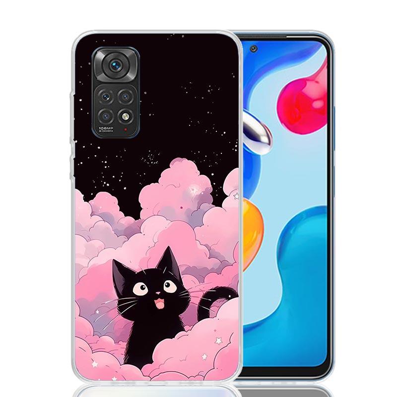 Аниме Милый Черный Кот Мяу Чехол Для Телефона Для Xiaomi Redmi Note 15 14 13 12S 12 Pro Plus 11S 11E 11 11T 10S 10 Арт Мягкий Чехол С Рисунком