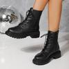 Женские модные ботинки с круглым носком, боковой молнией, ремешками-крест-накрест, короткие ботинки для женщин, осенняя уличная повседневная обувь для женщин