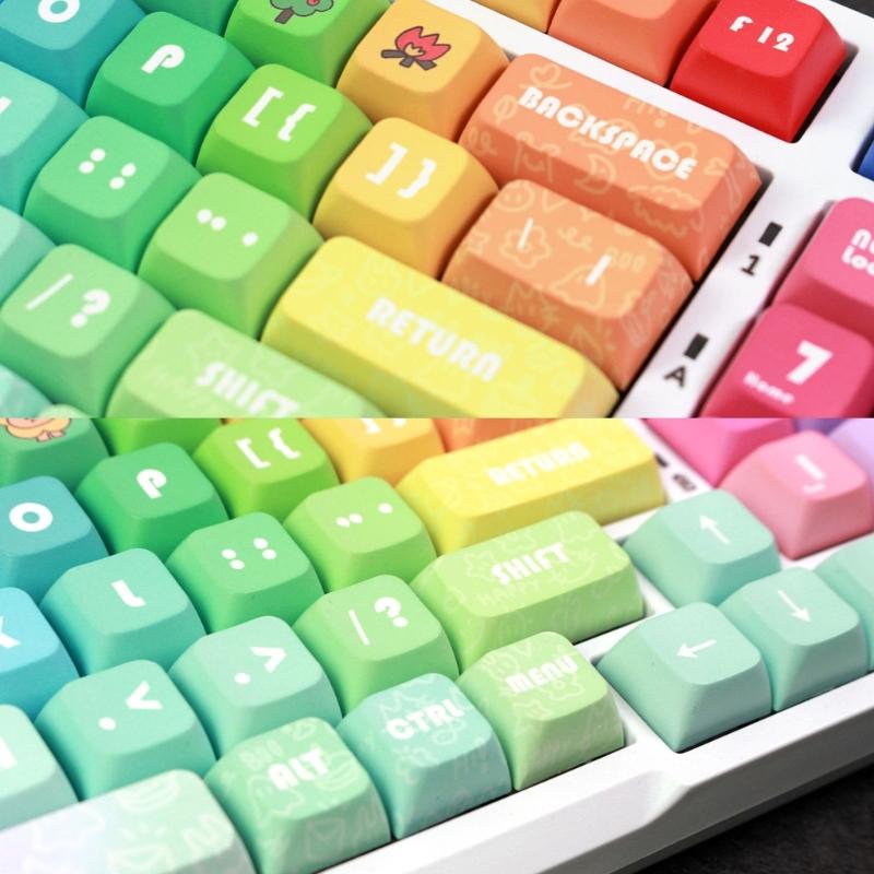 133Keys Rainbow Keycaps DA Profile 9.5mm Thick PBT Keycaps для 61/87/104/108 Layout Mechanical Keyboard Keycaps