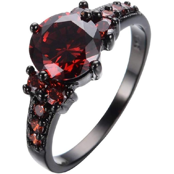 Yuren Винтажное кольцо-обещание с рубиново-красным гранатом из 10-каратного золота, заполненного черным золотом, размеры 6-10 (Размер 9)