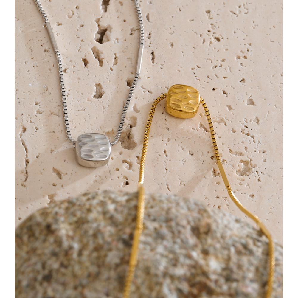 Eetit Waterproof Stainless Steel Removable Casting Square Pendant Necklace Chic Korean Distinctive Charming Jewelry Wholesale