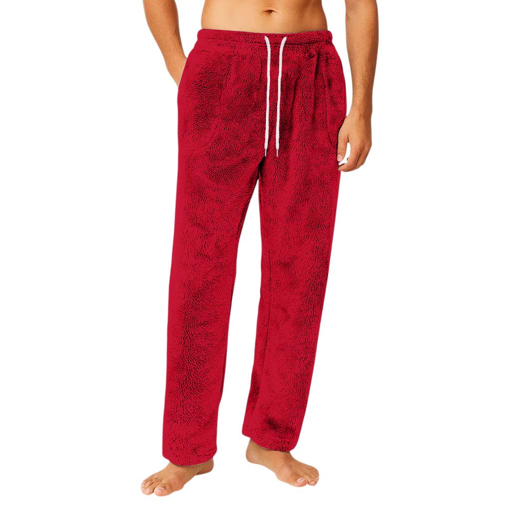 Men's Drawstring Pocket Flannel Pants Homewear Sleep Pants