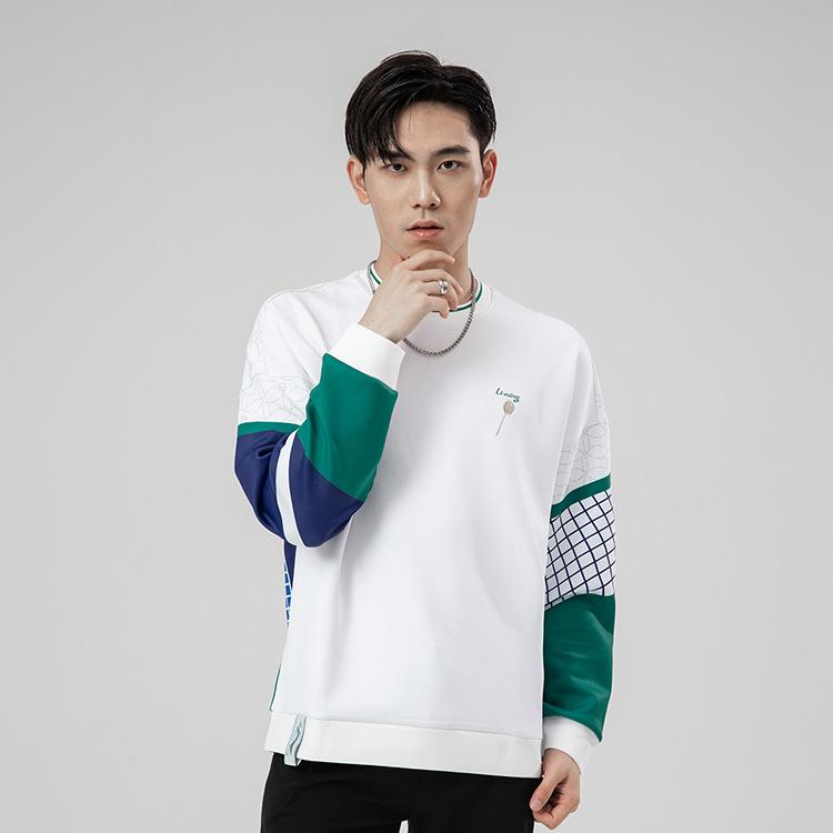 Li Ning Sweatshirts Men's White Crew Neck Moderate Regular AWDR153-1