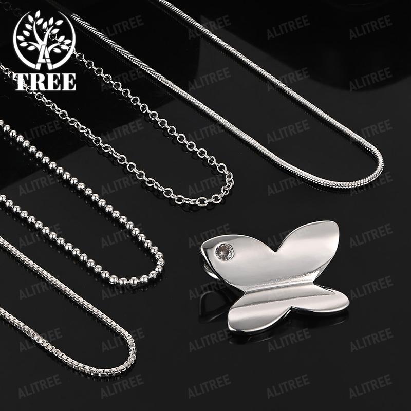925 Sterling Silver Heart Shape Butterfly AAA Zircon Cross Pendant Necklace 16-30 Inch Women's Wedding Party Birthday Jewelry