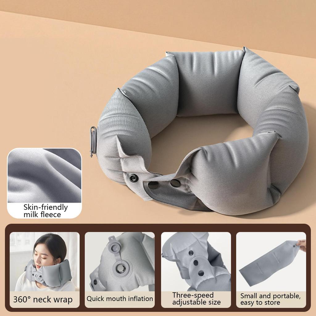 Portable U-shaped Travel Pillow Adjustable Inflatable Sleeping Pillows Office Nap Pillow Car Airplane Neck Cushion Head Support