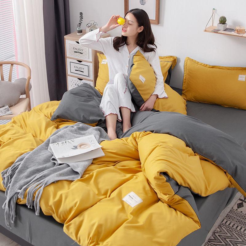Simple Japanese Solid Color Pink Bedding Set Bed Cover Twin Full Queen Bed Linen Girl Women Polyester Bed Flat Sheet Pillowcase