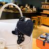Leather Love Chain Keyring Pure Black Love Heart Key Ring Love Heart Shaped Keychain  Bag Hanging