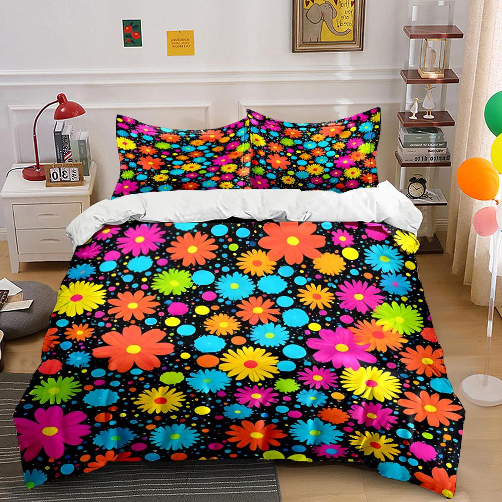Colorful Floral Print Decor Set Soft Skin-Friendly Bedding Set Includes 1 Duvet Cover And 2 Pillowcase Gift