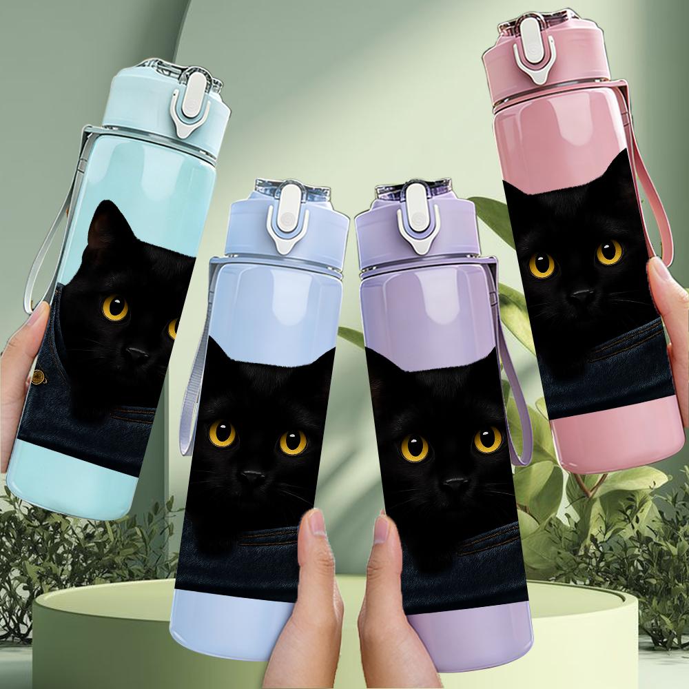 1PC Black Cat Denim Pocket Hidden 750ml Color Plastic Sports Water Bottle Leakproof Flip Straw Lid Suitable for Sports Office Home Use