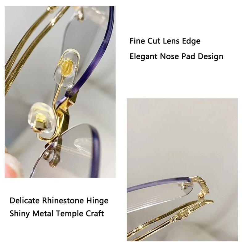 Xiaomi Women Fashion Gold Metal Rimless Glasses Photochromic Anti Blue Light Spectacles -100~-400 Myopia Diopters