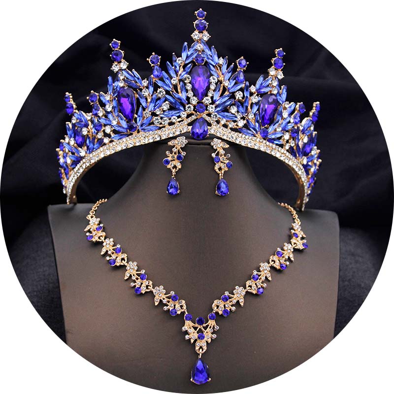Luxury Tiaras and Crowns Bridal Jewelry Sets for Women Prom Wedding Crown With Choker Necklace Earrings Costume Accessories