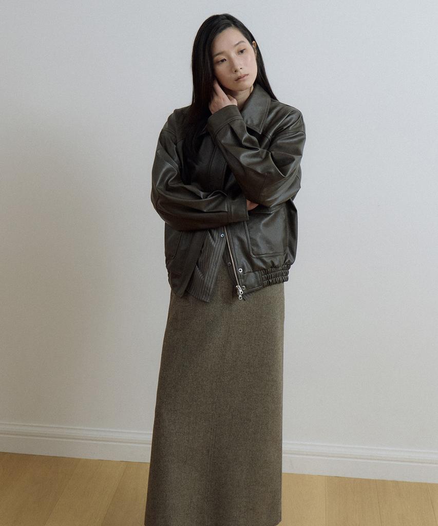 LINGSEOUL Out Pocket Leather Blouson-Brown
