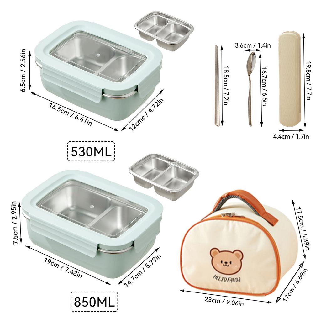 WORTHBUY Picnic Portable Large Capacity Bento Lunch Box 1/2 Grids Leak-proof 304 Stainless Steel Food Container Microwave Safe