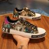 New Shoes for Men European Leather Casual Shoes Trend Print Flat Skateboard Shoes Youth Street Cool Sneakers