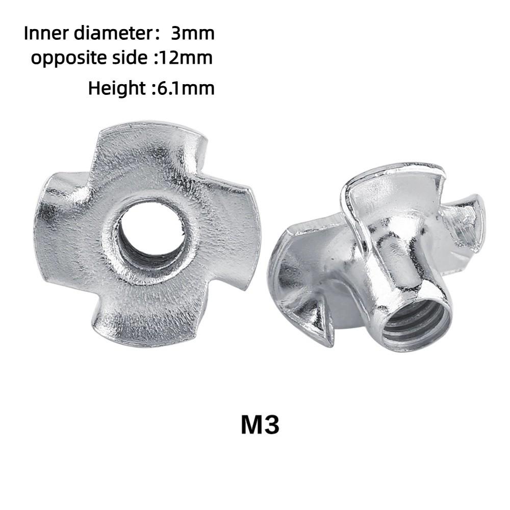 50pcs M3 Four Pronged Tee Nuts Zinc Plated Woodworking Fastener Furniture T Nut Furniture Fastener