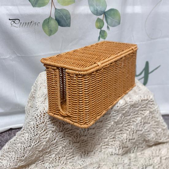 Коробка для укладки кабелей из ротанга, плетеная вручную корзина для органайзера шнуров с 2 слотами, скрытая коробка для шнуров питания большой емкости